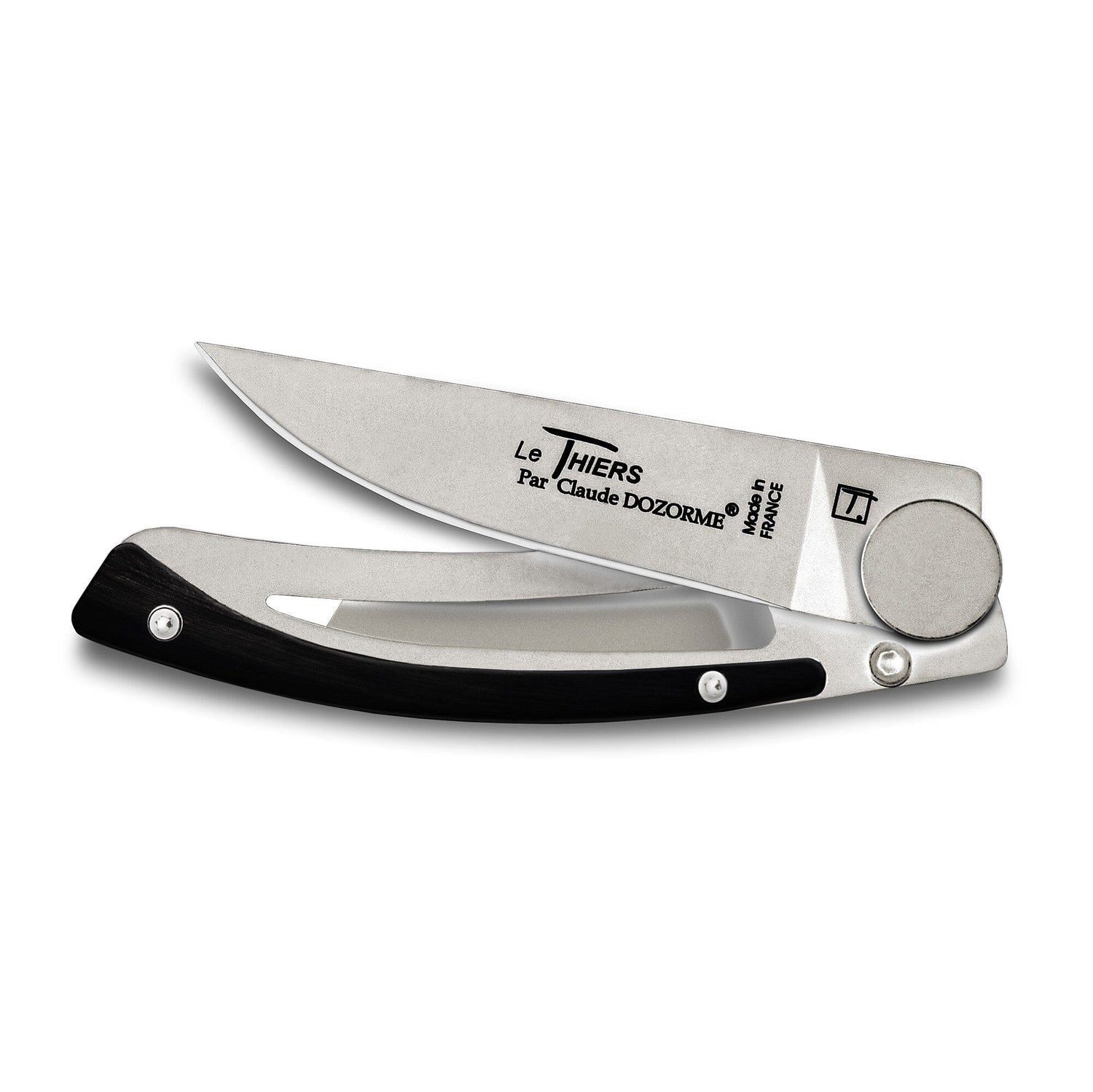 Claude Dozorme Liner Lock Le Thiers Folding Pocket Knife, Black Horn Pocket Knife Claude Dozorme Silver Blade