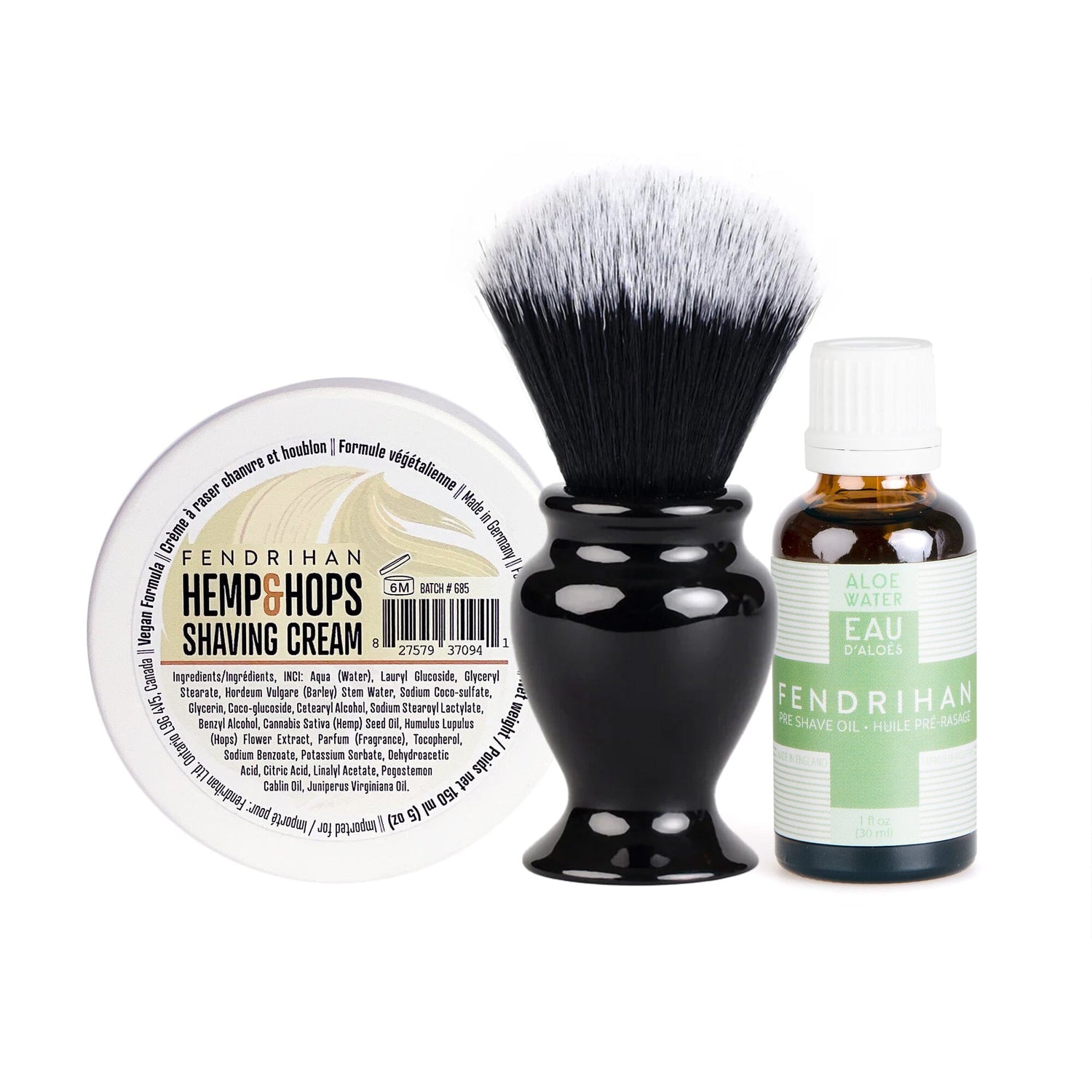 Fendrihan Pre-Shave Oil, Shaving Cream and Shaving Brush Set, Save $15 Shaving Kit Fendrihan Hemp & Hops Aloe Water