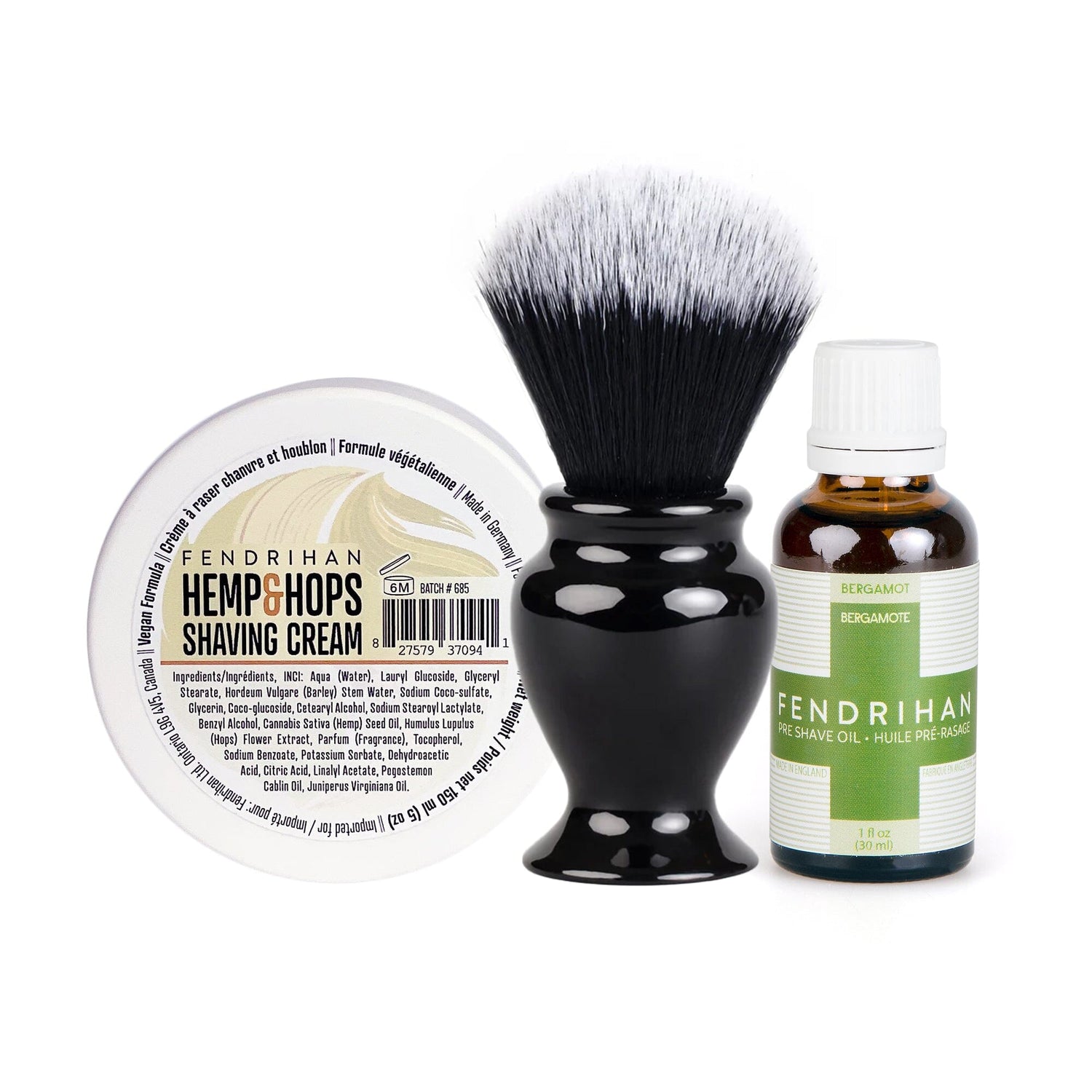 Fendrihan Pre-Shave Oil, Shaving Cream and Shaving Brush Set, Save $15 Shaving Kit Fendrihan Hemp & Hops Bergamot