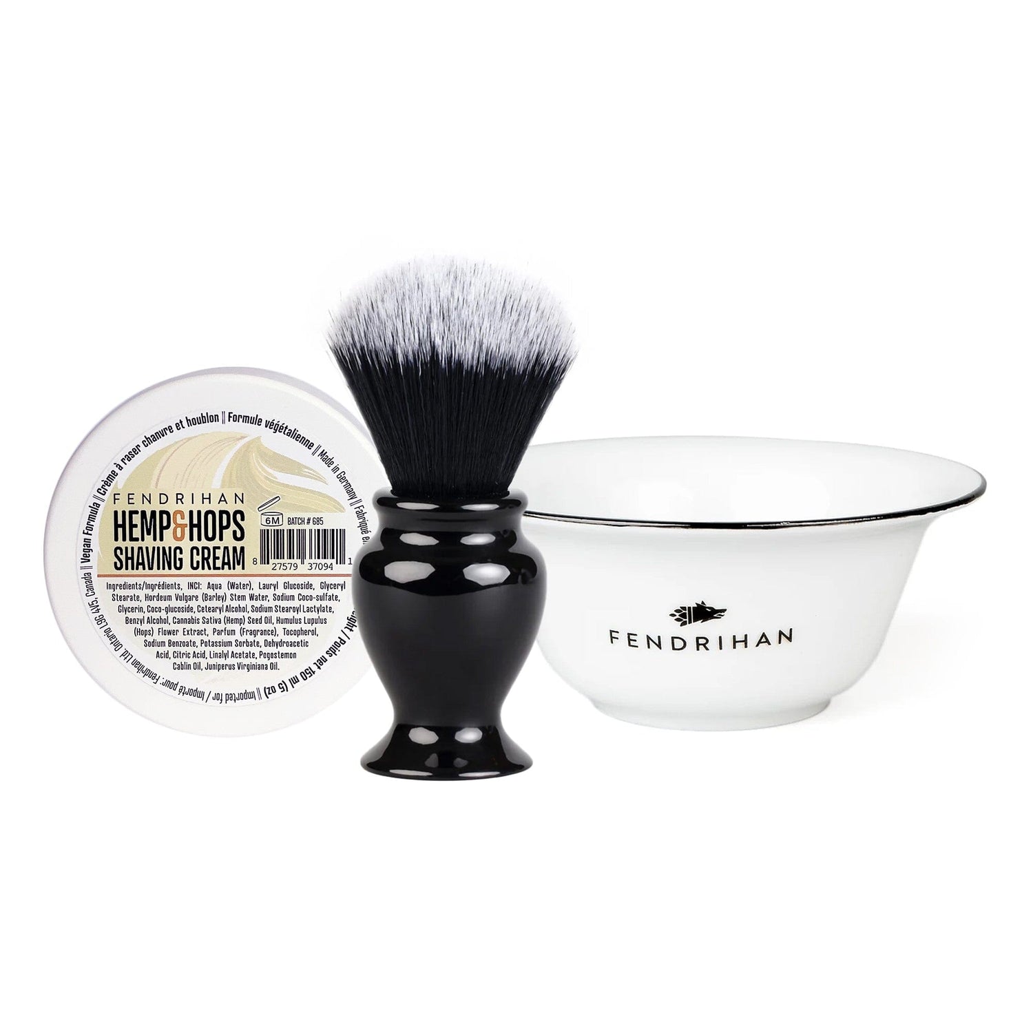 Fendrihan Shaving Cream, Porcelain Shaving Bowl and Shaving Brush Set, Save $15 Shaving Set Fendrihan Hemp & Hops Black