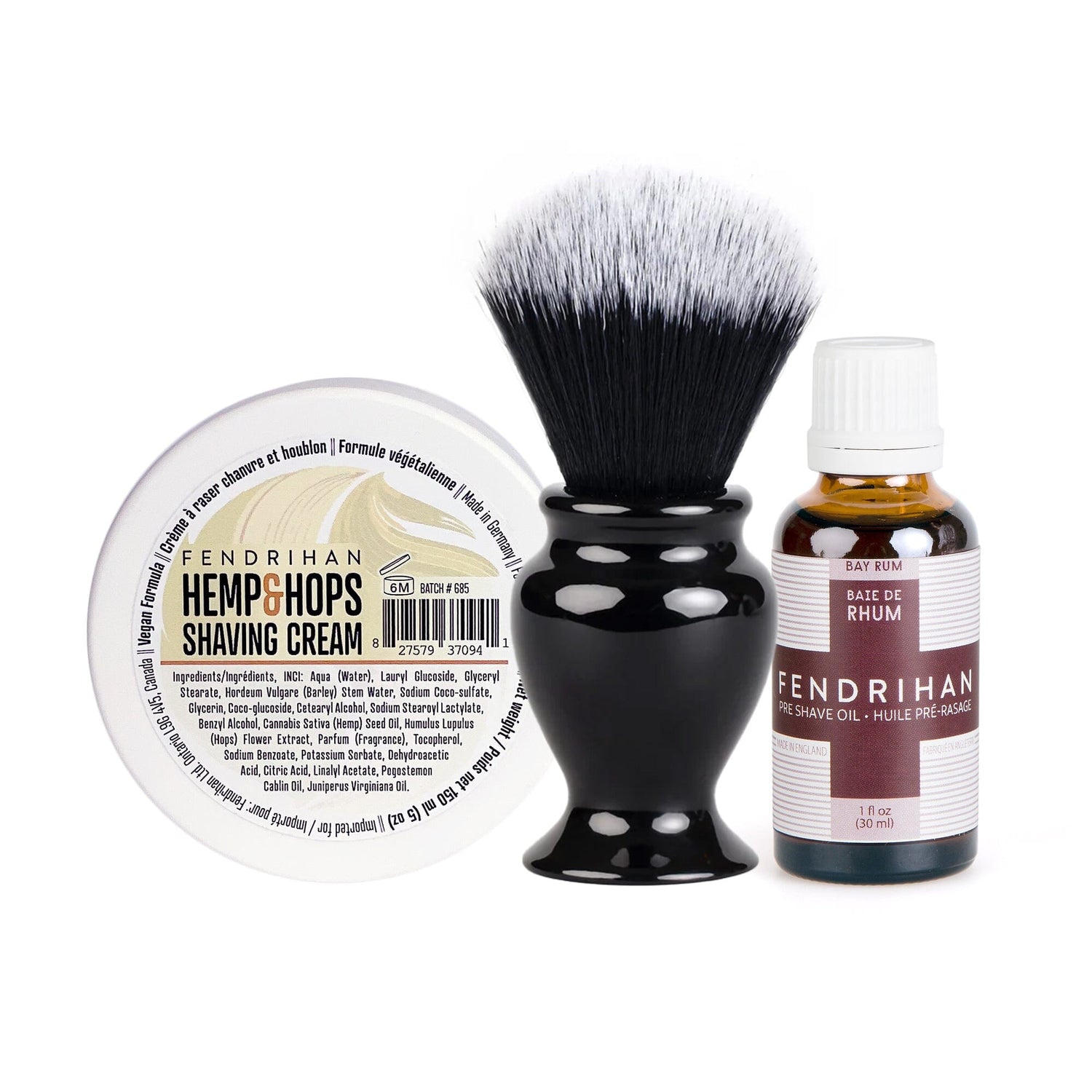 Fendrihan Pre-Shave Oil, Shaving Cream and Shaving Brush Set, Save $15 Shaving Kit Fendrihan Hemp & Hops Bay Rum