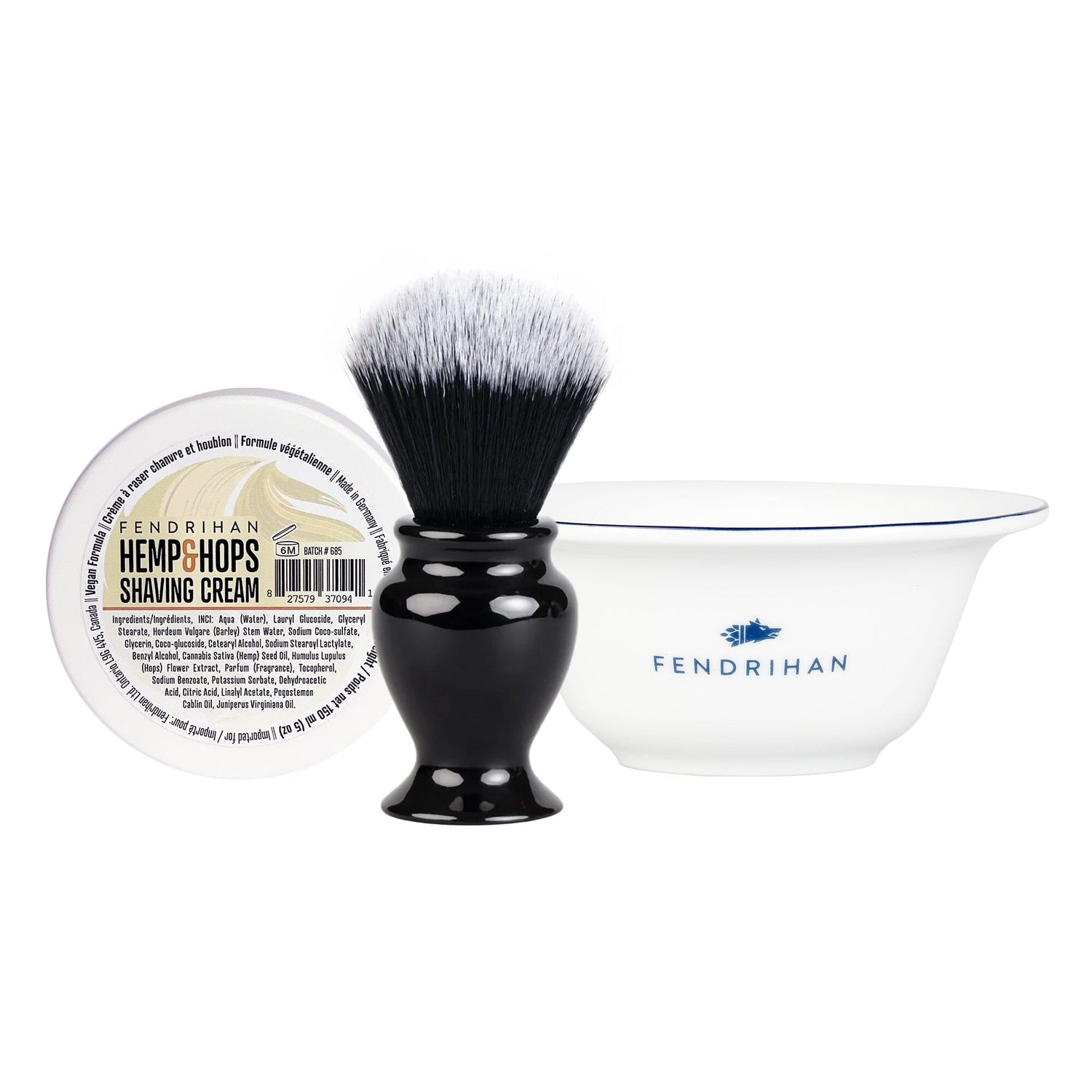Fendrihan Shaving Cream, Porcelain Shaving Bowl and Shaving Brush Set, Save $15 Shaving Set Fendrihan Hemp & Hops Dark Blue