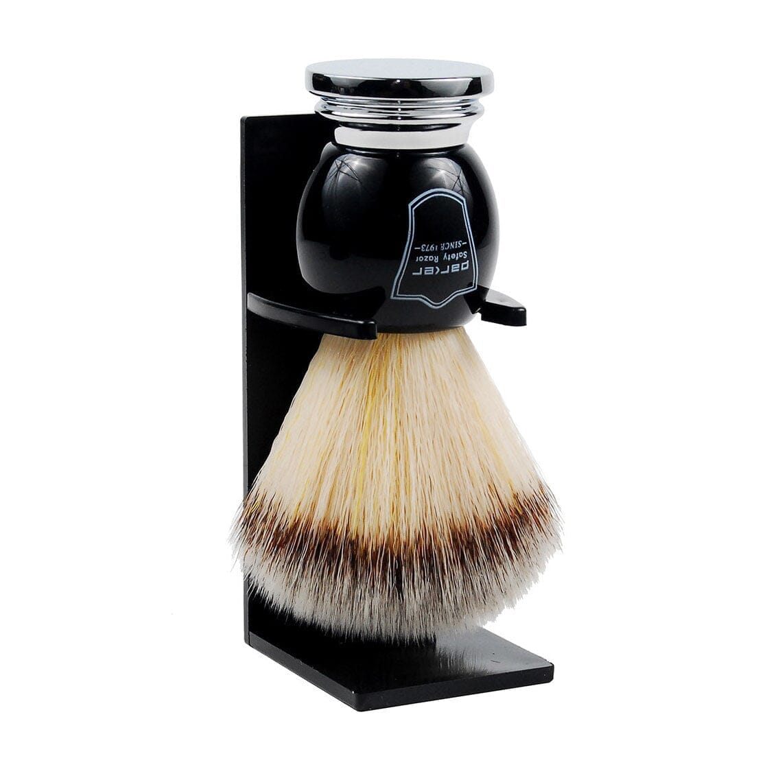 Parker Synthetic Shaving Brush and Stand, Black and Chrome Handle Shaving Brush Parker Razors