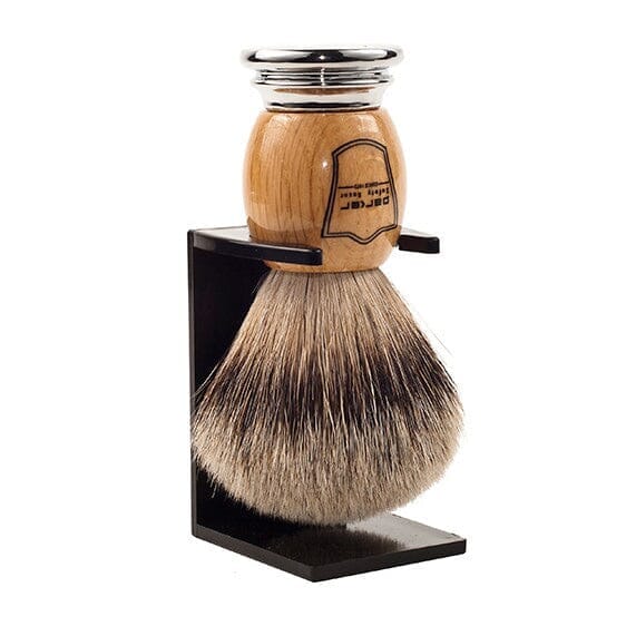 Parker Silvertip Badger Shaving Brush and Stand, Chrome Bottom Badger Bristles Shaving Brush Parker Razors Olivewood