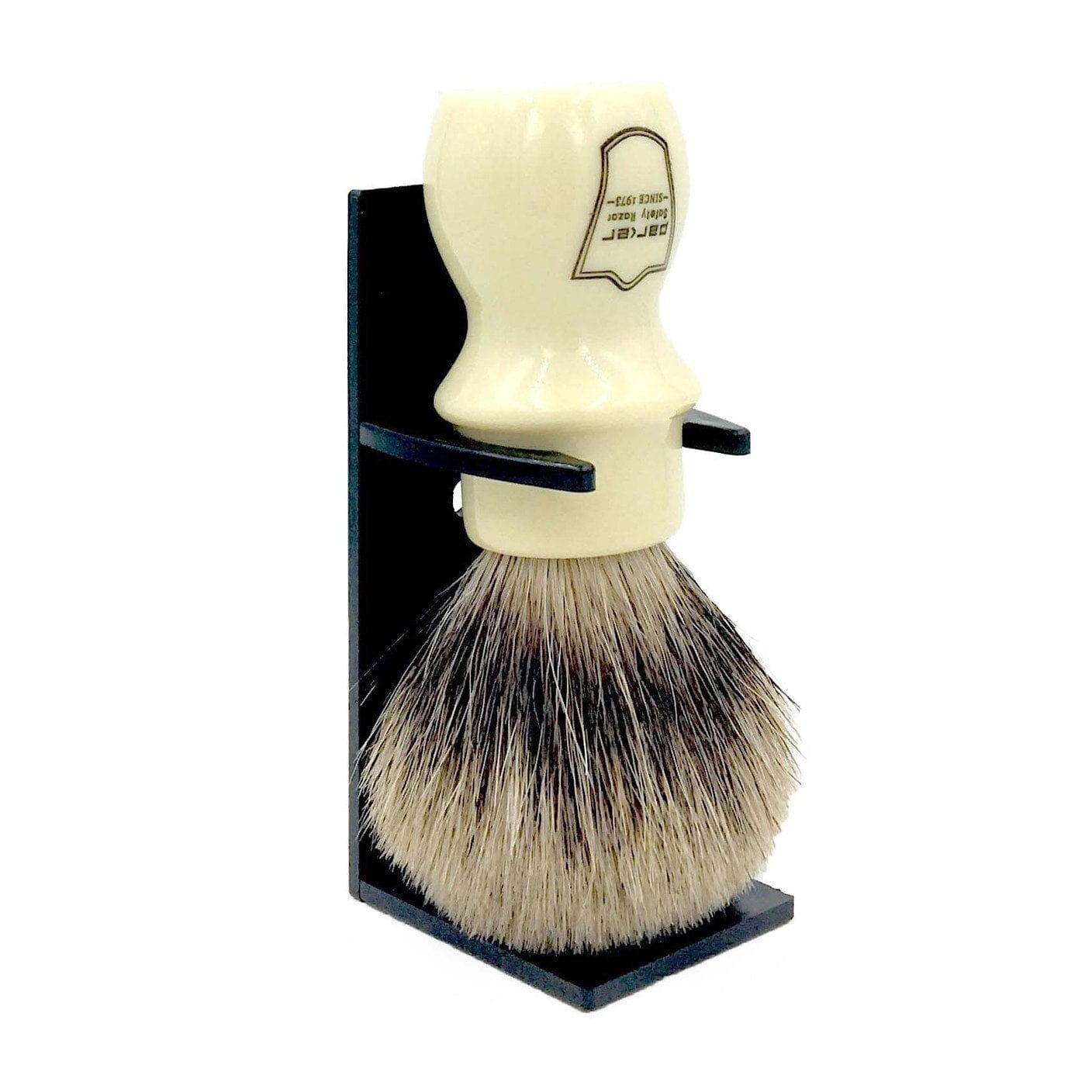 Parker Pure Badger Shaving Brush and Stand, Ivory Long Handle Shaving Brush Parker Razors