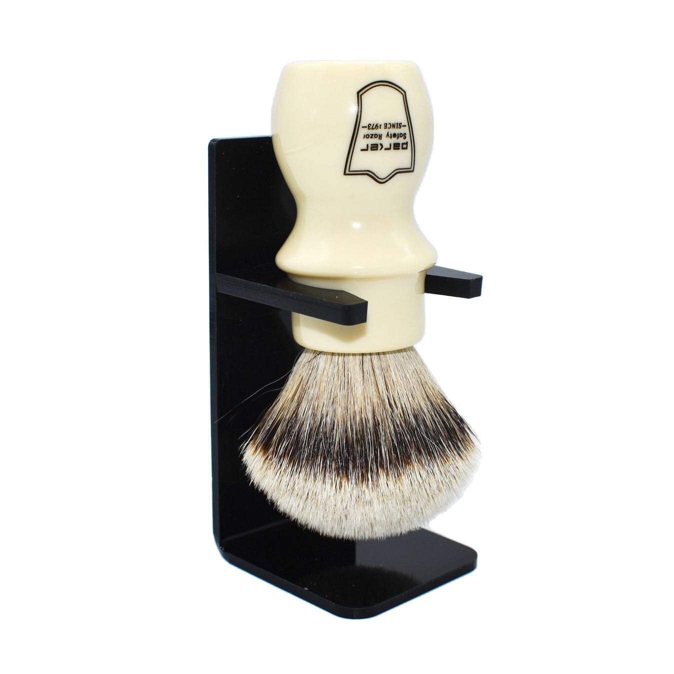 Parker Silvertip Badger Shaving Brush and Stand, Ivory Long Handle Shaving Brush Parker Razors