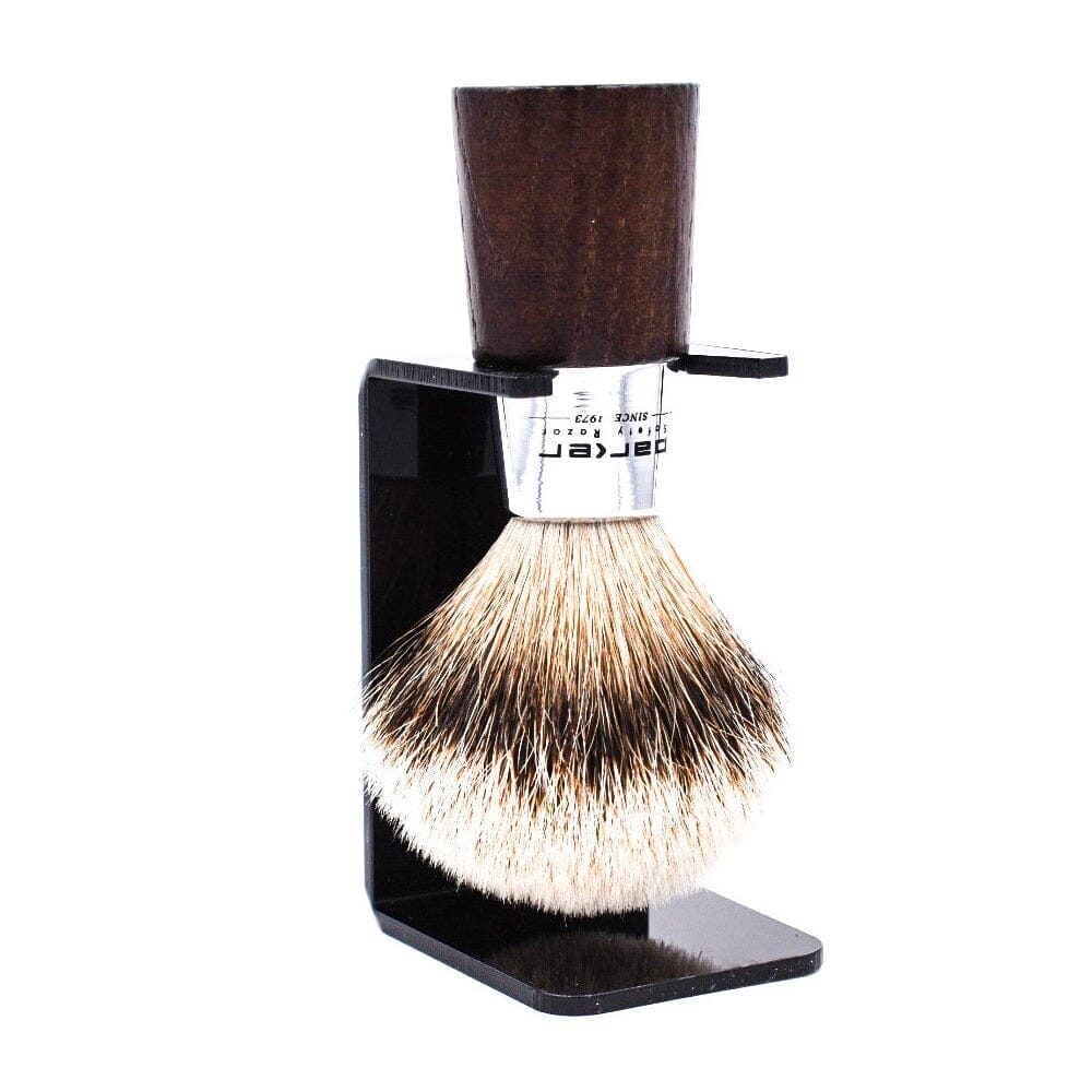 Parker Silvertip Badger Shaving Brush and Stand, Walnut/Chrome Handle Shaving Brush Parker Razors
