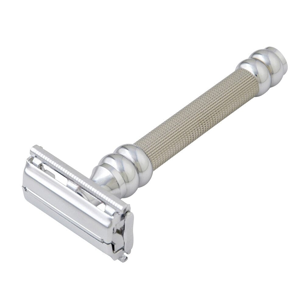 Pearl Shaving SBF-11 Butterfly Double Edge Safety Razor, Silver Safety Razor Pearl Shaving