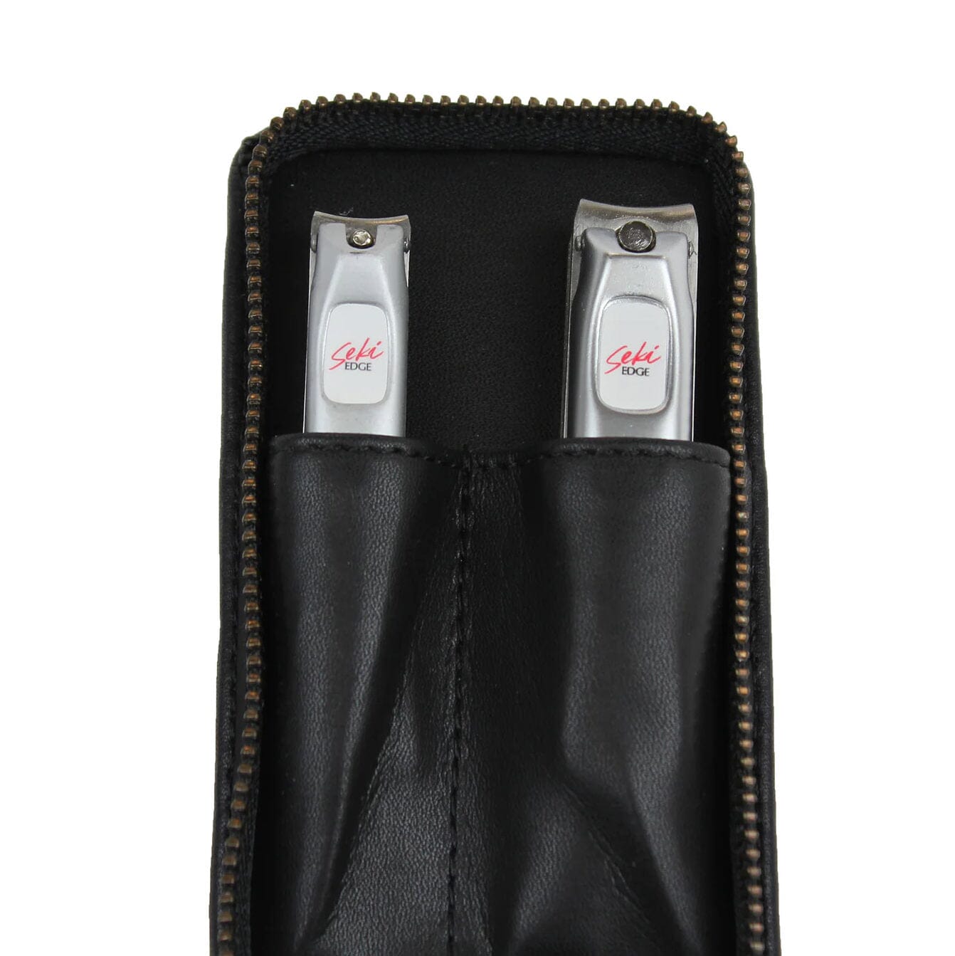 Seki Edge Craftsman 2-Piece Luxury Grooming Kit, Black Leather Zip Case Manicure Set Seki Edge