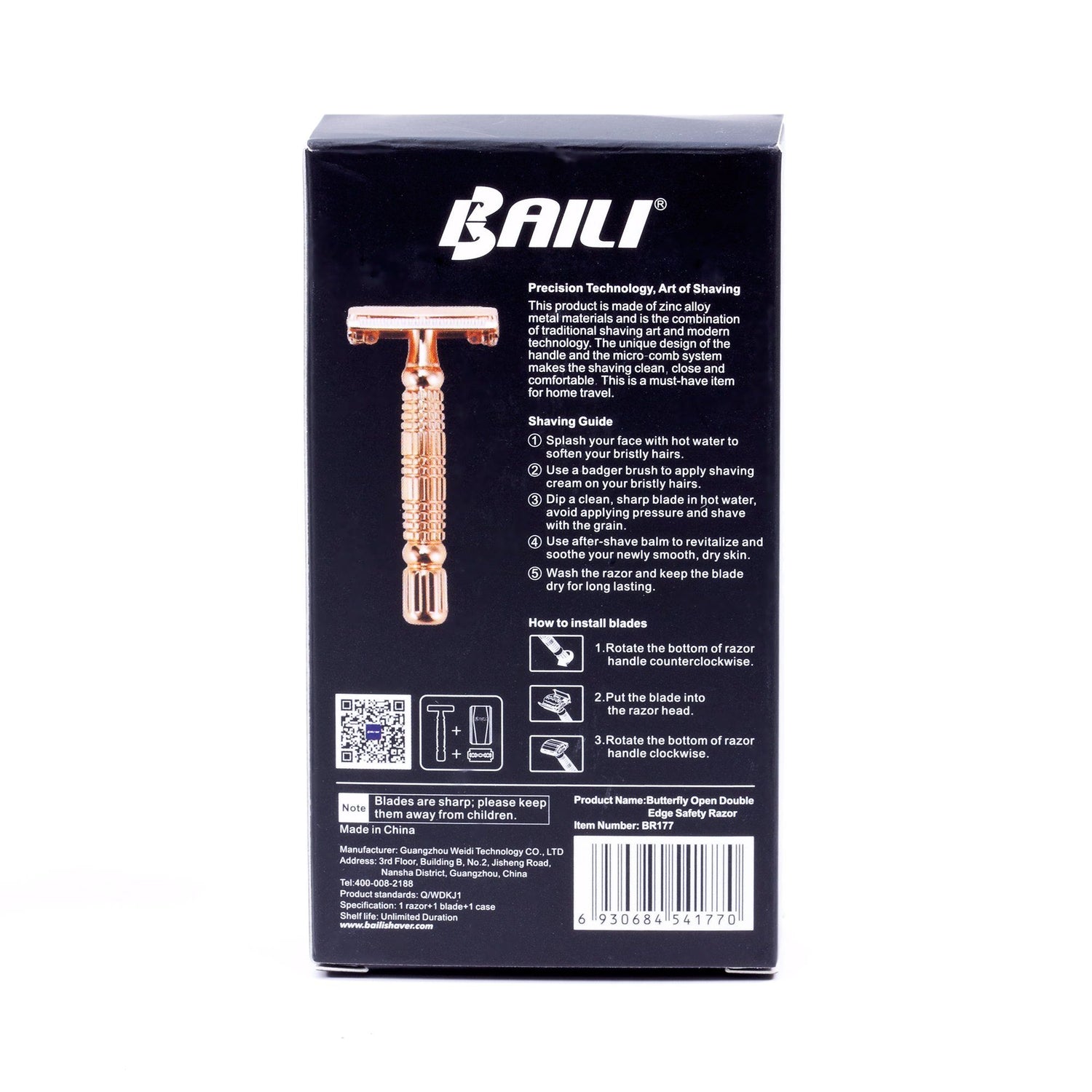 BAILI Butterfly Razor Travel Set with Case, Rose Gold Double Edge Safety Razor BAILI