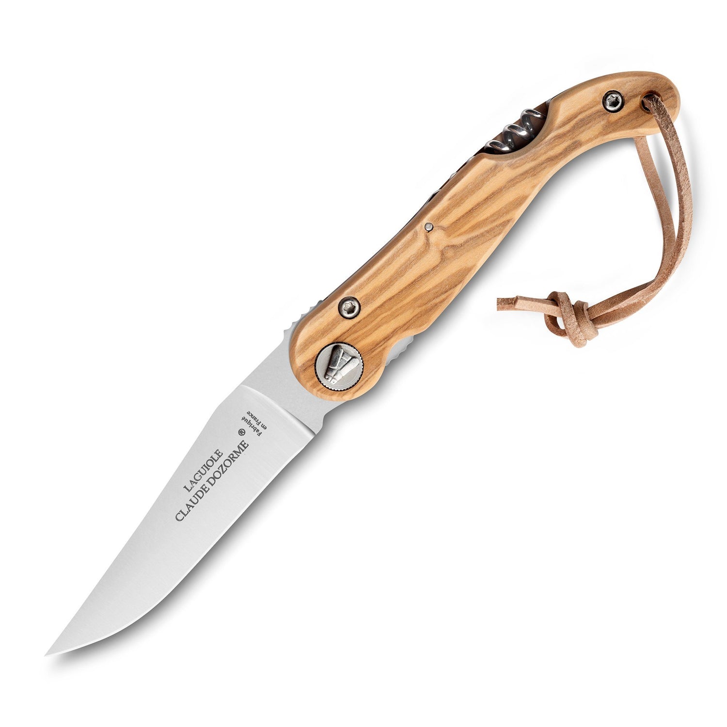 Claude Dozorme Baroudeur Laguiole Pocket Knife with Corkscrew, Olive Wood Handle Pocket Knife Claude Dozorme