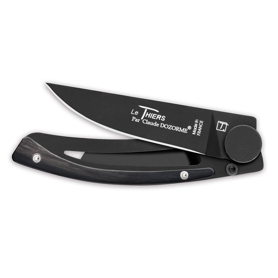 Claude Dozorme Liner Lock Le Thiers Black Blade Folding Pocket Knife, Black Horn Pocket Knife Claude Dozorme