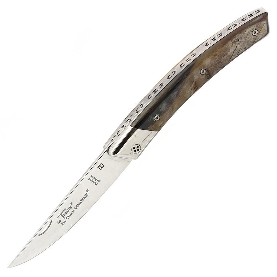 Claude Dozorme RLT 693 Le Thiers Hand-Decorated Folding Pocket Knife, Ram's Horn Pocket Knife Claude Dozorme