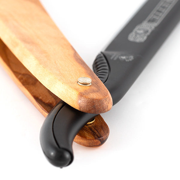 DOVO Stainless Steel Shavette, Olivewood Handle Straight Razor DOVO