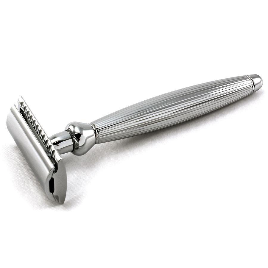 Edwin Jagger Bulbous Classic Double-Edge Razor, Lined Chrome Handle Double Edge Safety Razor Edwin Jagger