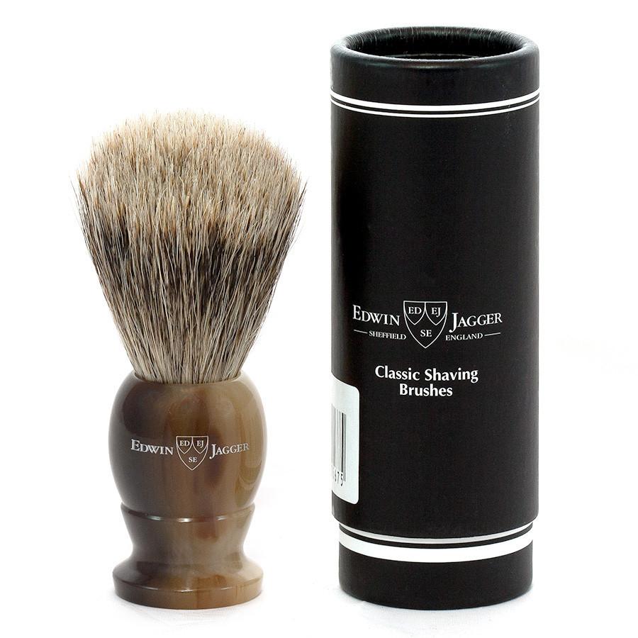 Edwin Jagger Best Badger Shaving Brush in Light Horn, Medium Badger Bristles Shaving Brush Edwin Jagger