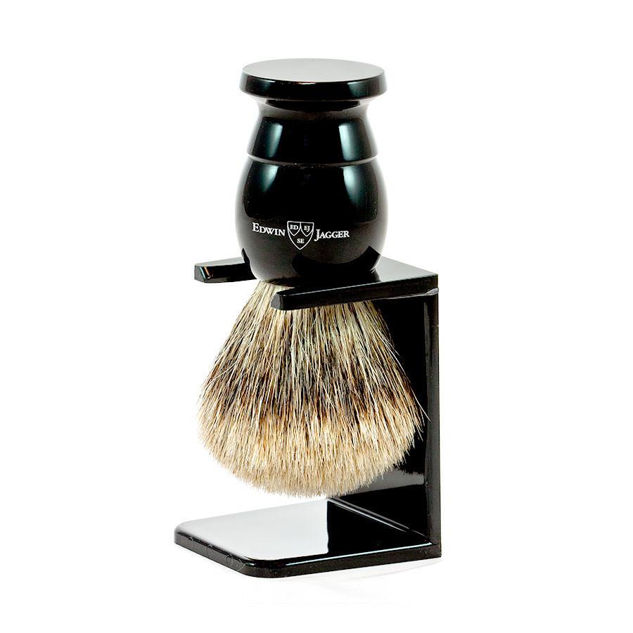 Edwin Jagger Best Badger Shaving Brush and Stand in Ebony, Medium Badger Bristles Shaving Brush Edwin Jagger