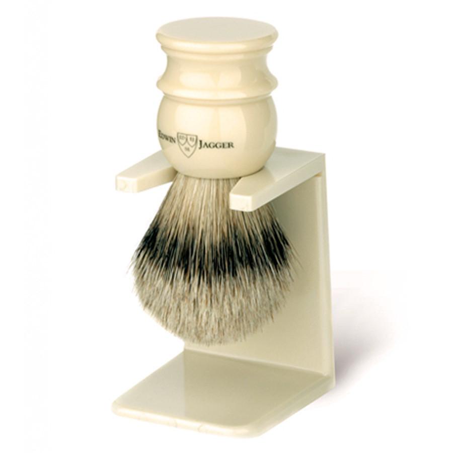 Edwin Jagger Silvertip Handmade English Shaving Brush and Stand in Ivory, Medium Badger Bristles Shaving Brush Edwin Jagger