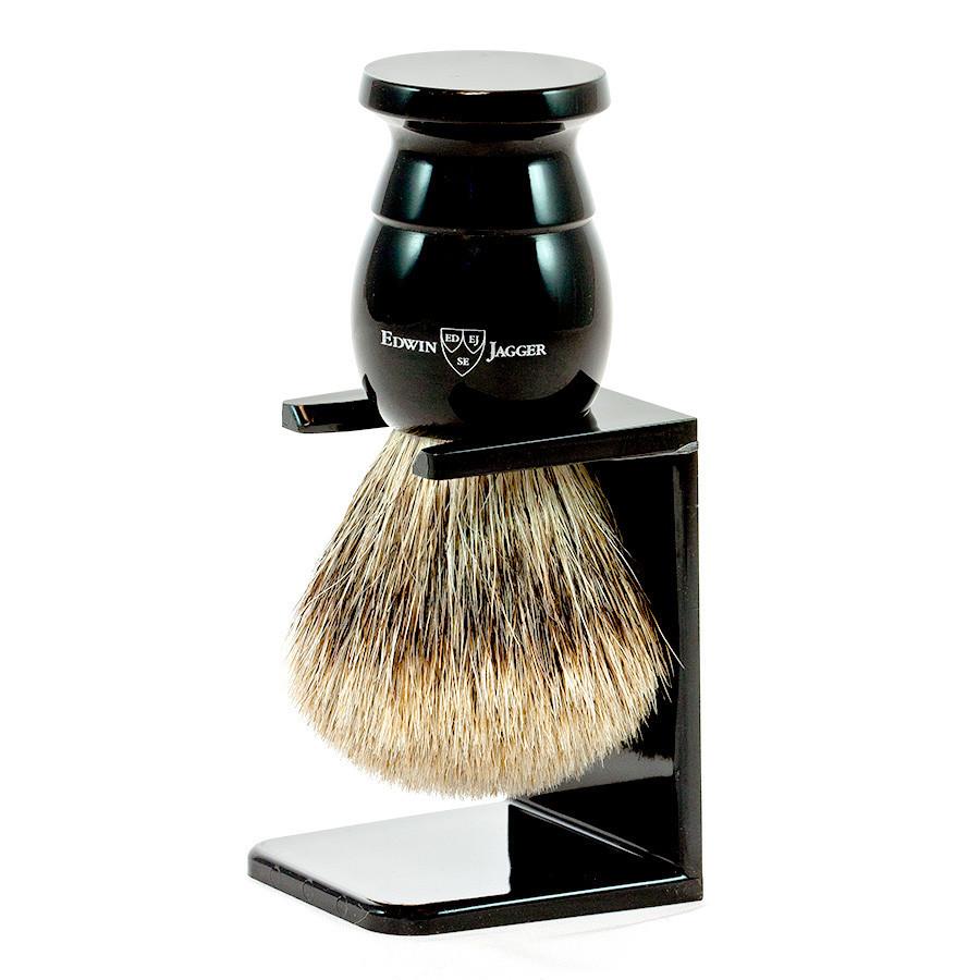 Edwin Jagger Best Badger Shaving Brush and Stand in Ebony, Extra Large Badger Bristles Shaving Brush Edwin Jagger
