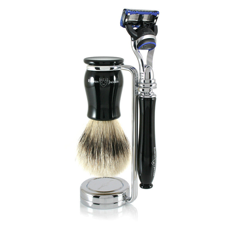 Edwin Jagger 3-Piece Chatsworth Gillette Fusion Set with Synthetic Silvertip Shaving Brush Shaving Set Edwin Jagger