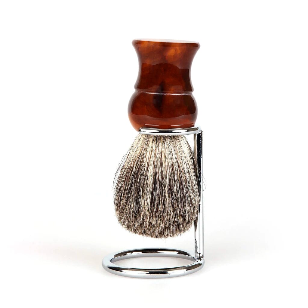 Fendrihan Pure Badger Shaving Brush, Black Handle Badger Bristles Shaving Brush Fendrihan Brush & Stand Faux Amber