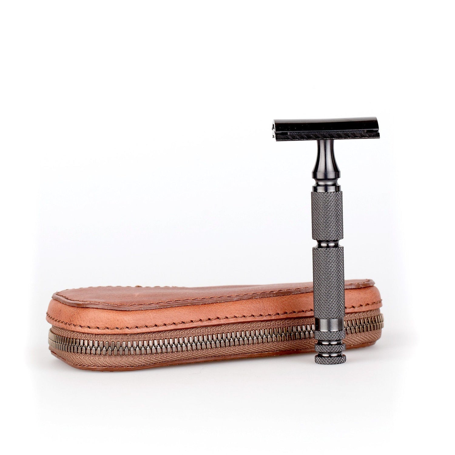 Fendrihan Leather Zip Safety Razor Case by Ruitertassen and Fendrihan Stainless Steel Razor, Save $10 Leather Razor Case Fendrihan Adventurer Mk II PVD Coated