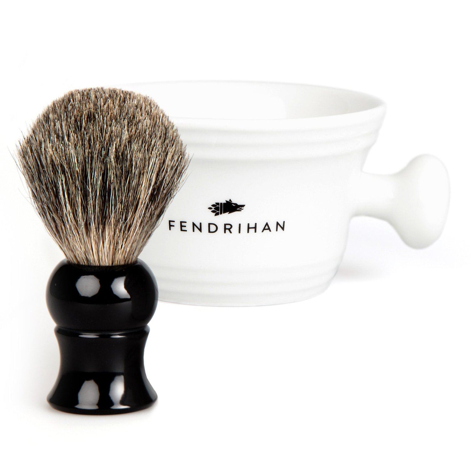 Fendrihan Pure Badger Shaving Brush and Porcelain Shaving Bowl, Save $10 Shaving Kit Fendrihan Black White