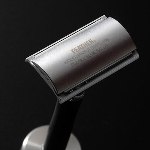 Feather WS-D2S Double Edge Stainless Steel and Wood Safety Razor, with Stand Double Edge Safety Razor Feather