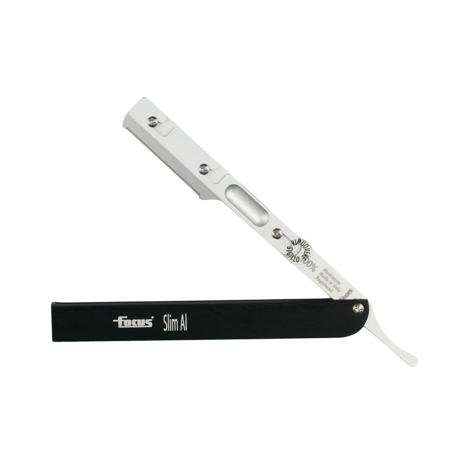 Focus Slim AL Aluminum Replaceable Blades Straight Razor, Made in Italy Shavette Focus Black