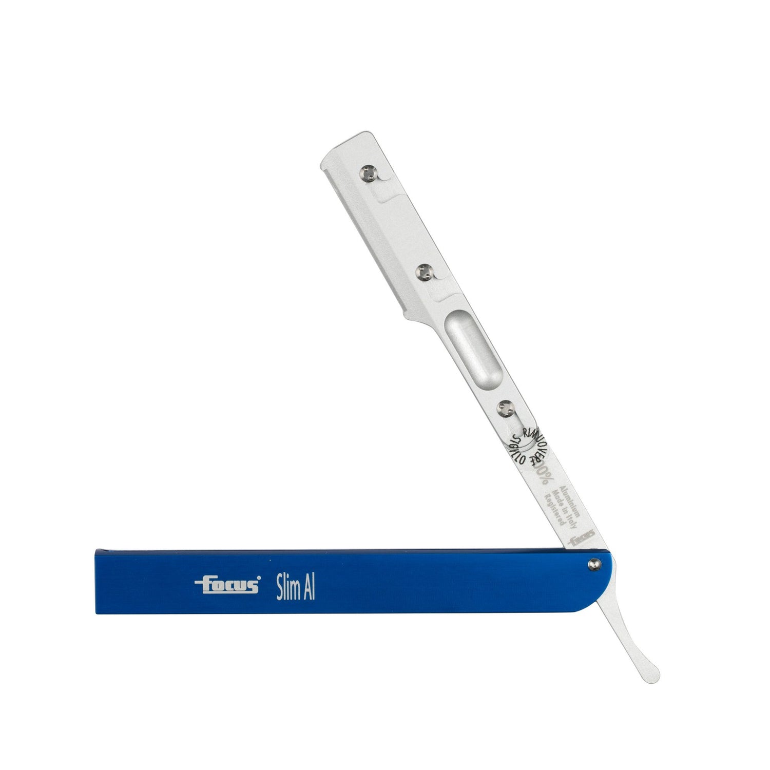 Focus Slim AL Aluminum Replaceable Blades Straight Razor, Made in Italy Shavette Focus Blue