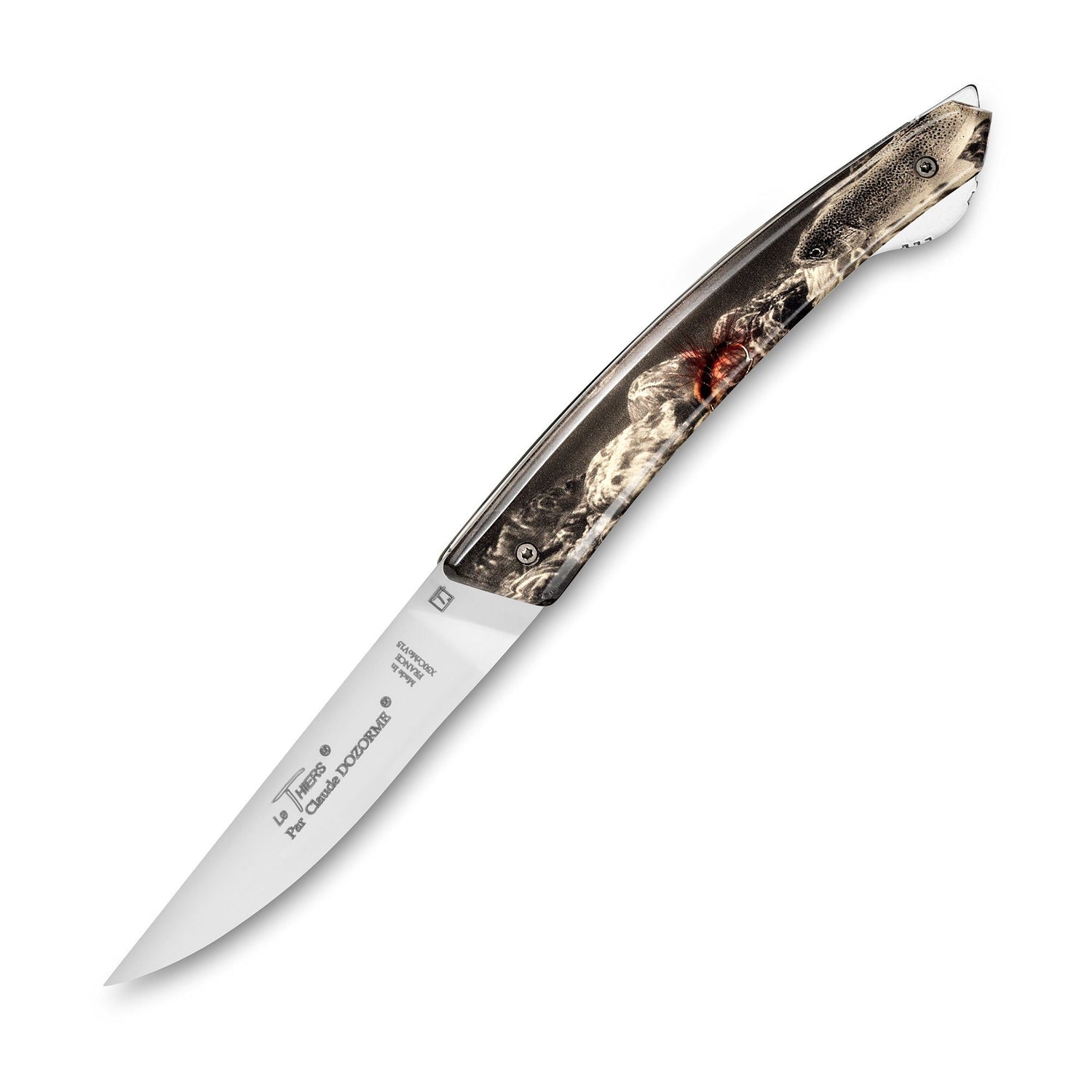 Claude Dozorme Le Thiers® Verrou Folding Pocket Knife, Trout and Fly-Fishing Inlay Pocket Knife Claude Dozorme