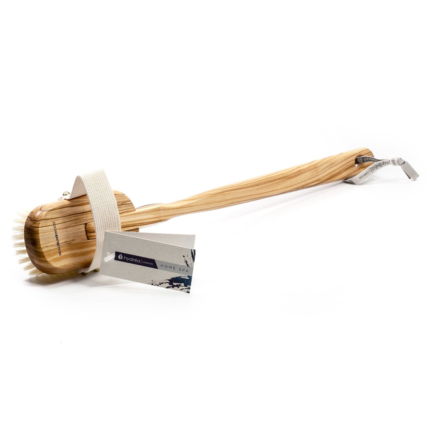 Hydrea London Pure Bristle Bath Brush, Olive Wood Detachable Handle Bath Brush The Natural Sea Sponge Co