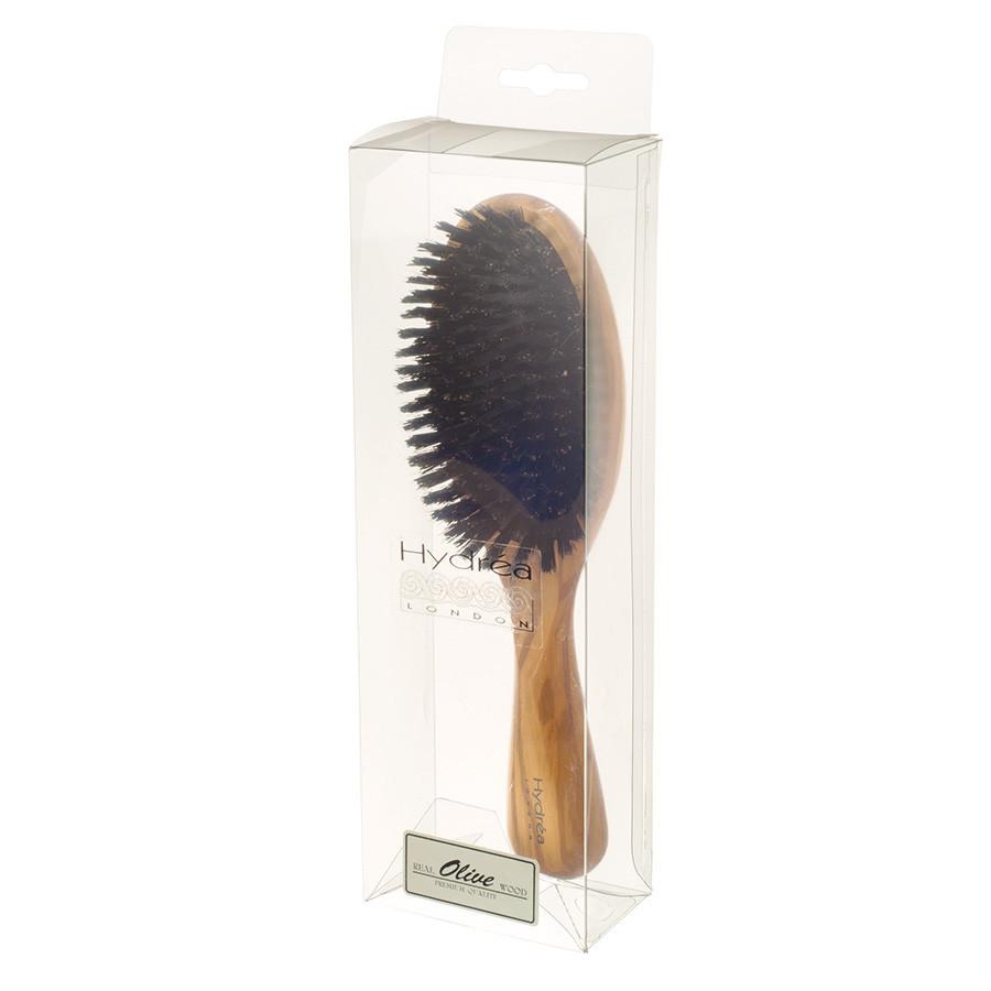 Hydrea London Olive Wood Oval Hair Brush With Pure Wild Boar Bristle and Rubber Cushion Hair Brush The Natural Sea Sponge Co