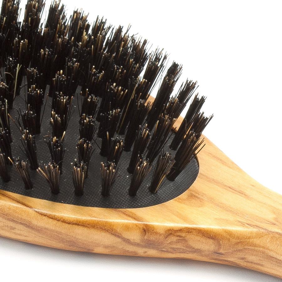 Hydrea London Olive Wood Oval Hair Brush With Pure Wild Boar Bristle and Rubber Cushion Hair Brush The Natural Sea Sponge Co