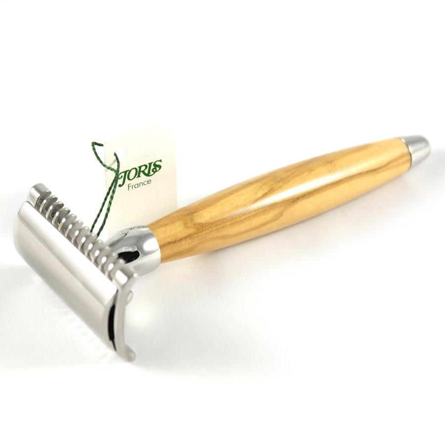 Joris Palladium Plated Classic Double-Edge Safety Razor, Olivewood Handle Double Edge Safety Razor Plisson - Joris