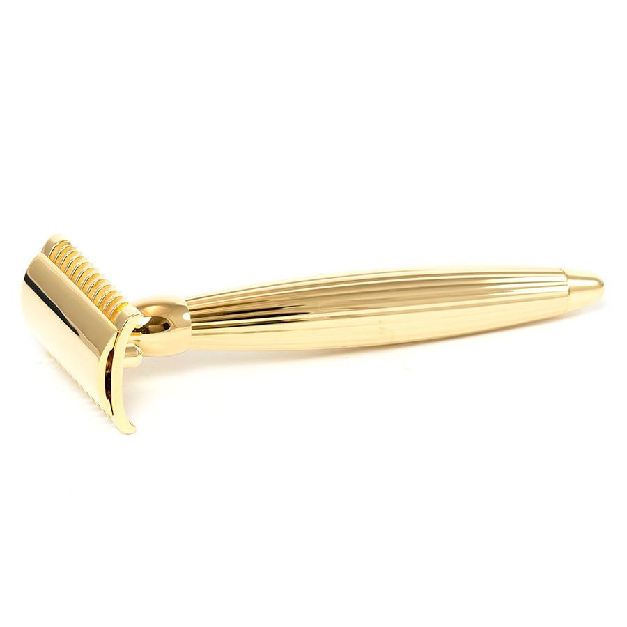 Joris 24k Gold Plated Classic Open Comb Double-Edge Safety Razor, Lined Handle Double Edge Safety Razor Plisson - Joris