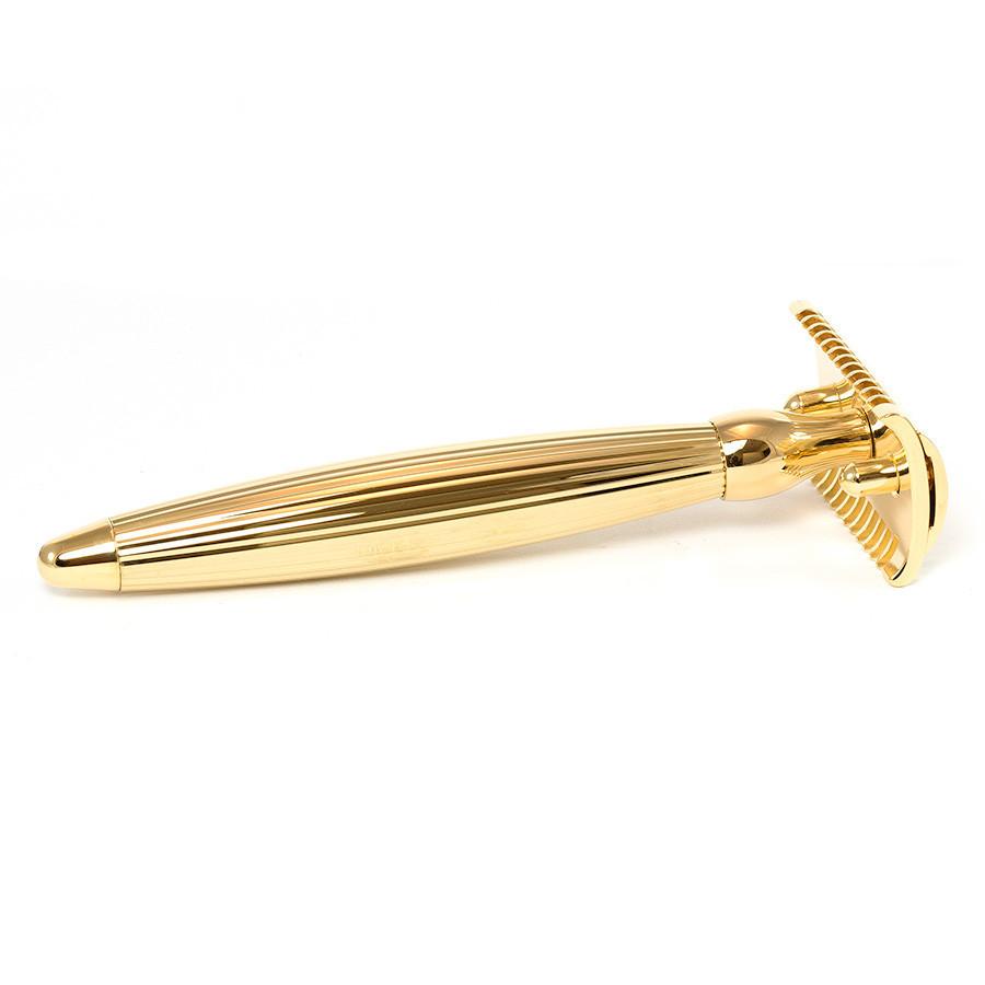 Joris 24k Gold Plated Classic Open Comb Double-Edge Safety Razor, Lined Handle Double Edge Safety Razor Plisson - Joris