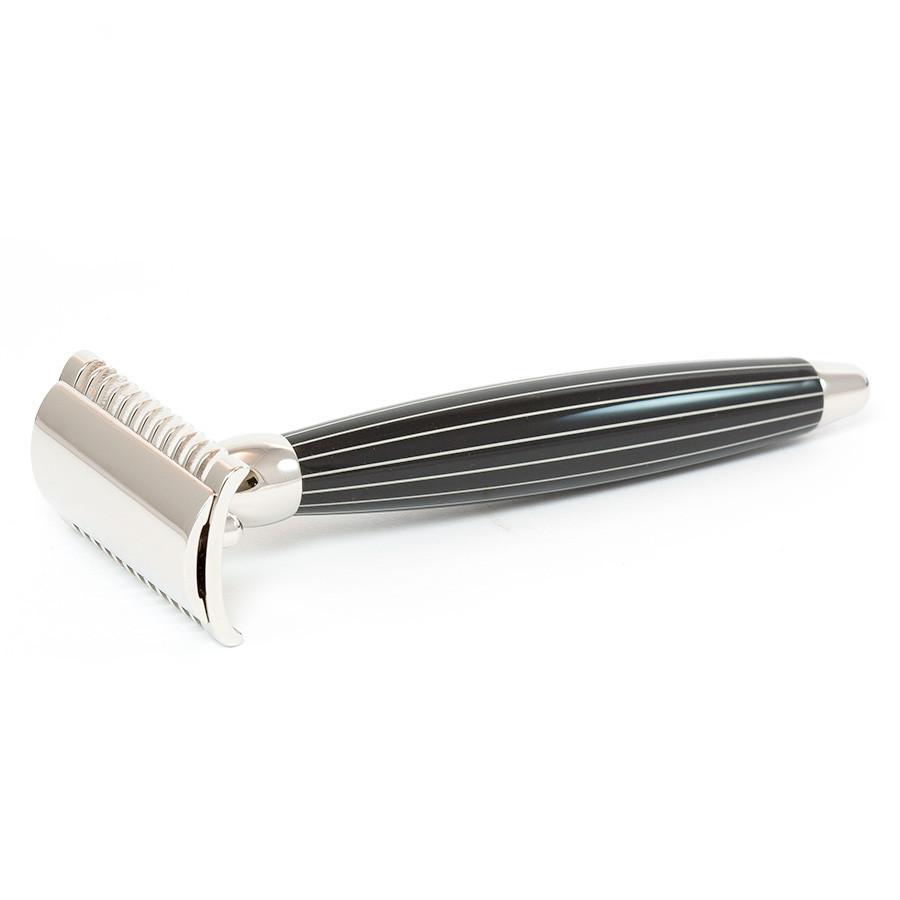 Joris Palladium-Plated Classic Open Comb Double-Edge Safety Razor, Retro Pinstripe Handle Double Edge Safety Razor Plisson - Joris