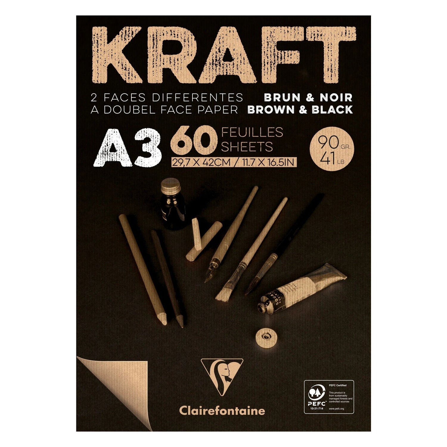 Clairefontaine Black & Brown A3 Kraft Paper Notepad Clairefontaine