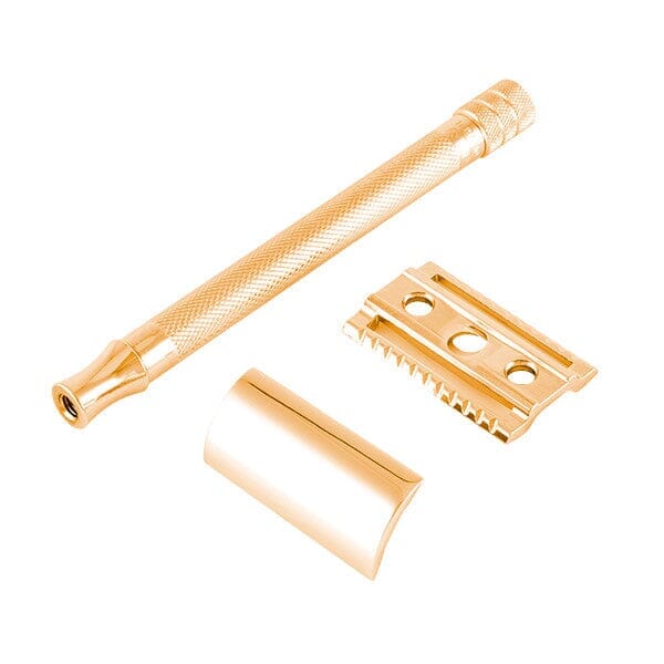 Merkur 24G PVD Coated Extra-Long Handle Double Edge Safety Razor, Rose Gold Double Edge Safety Razor Merkur