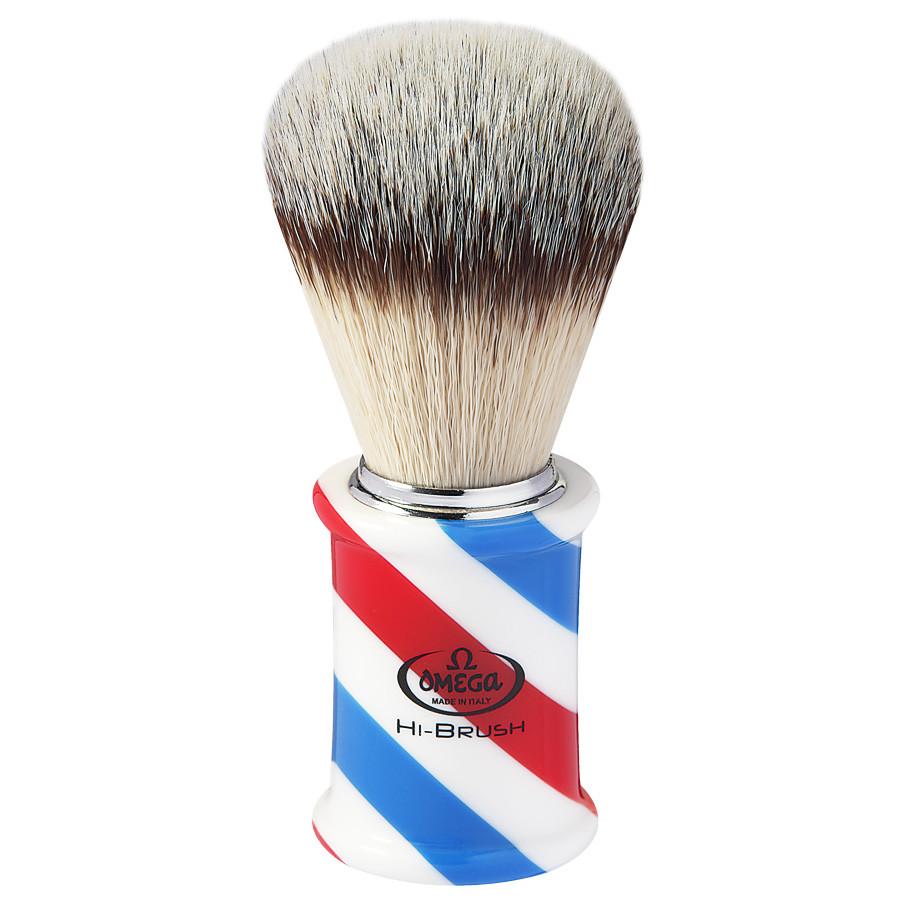 Omega Synthetic Fiber Shaving Brush with Barber Pole Handle Synthetic Bristles Shaving Brush Omega