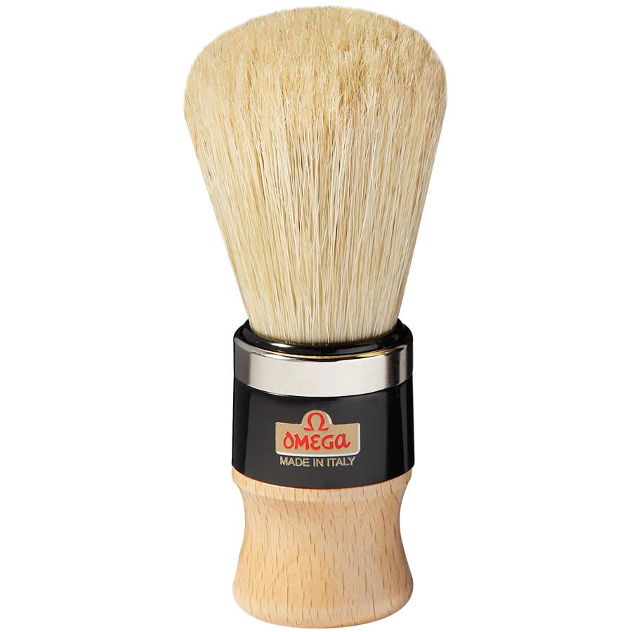 Omega 20102 Boar Bristle Shaving Brush, Wood Handle with Metal Ring Boar Bristles Shaving Brush Omega