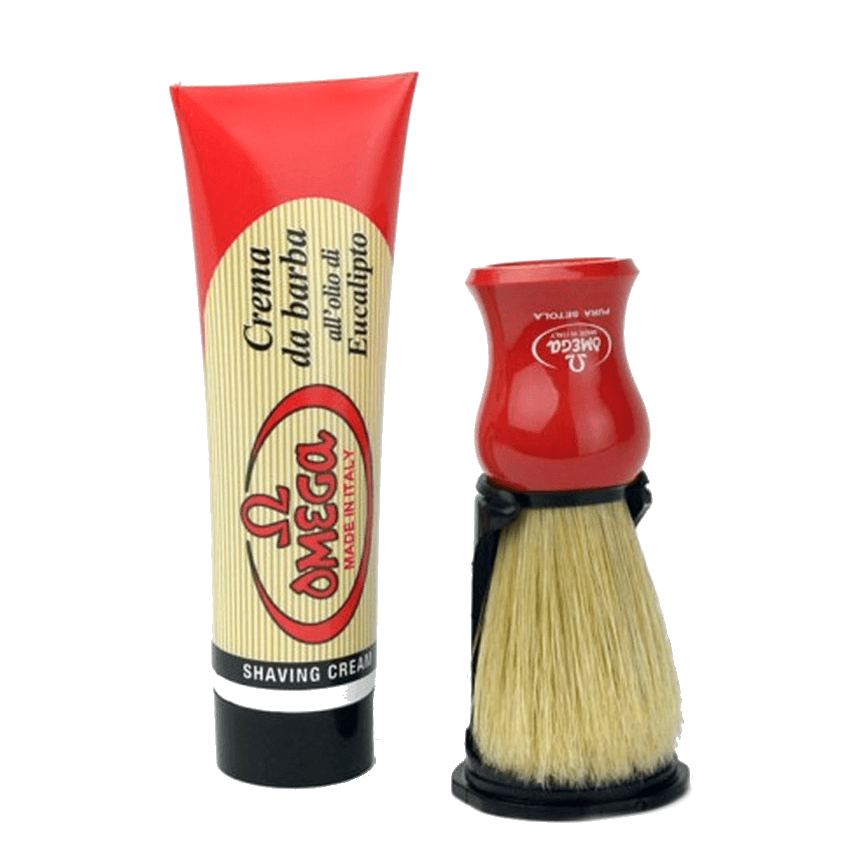Omega Shaving Cream and Brush with Stand Kit Boar Bristles Shaving Brush Omega 100 ml Tube
