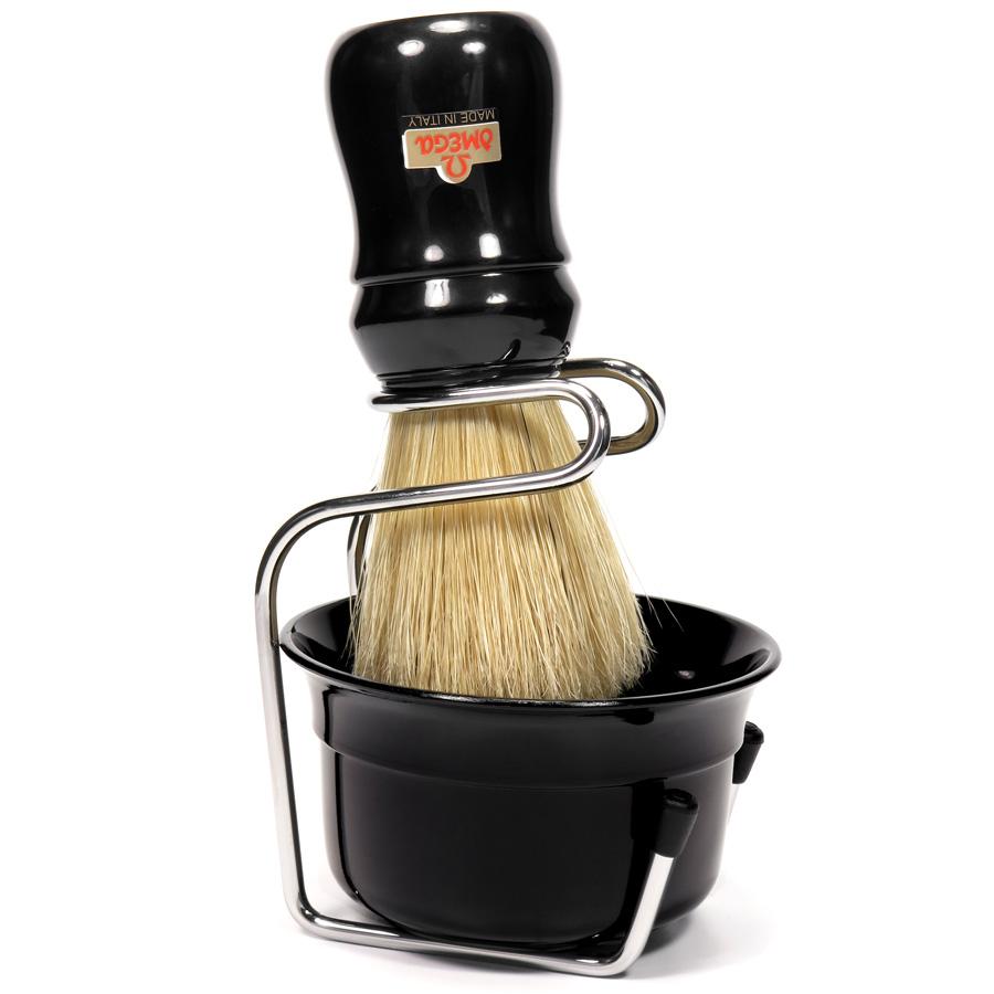 Omega 49.18 Pure Bristle Shaving Brush with Bowl and Stand Boar Bristles Shaving Brush Omega Black 