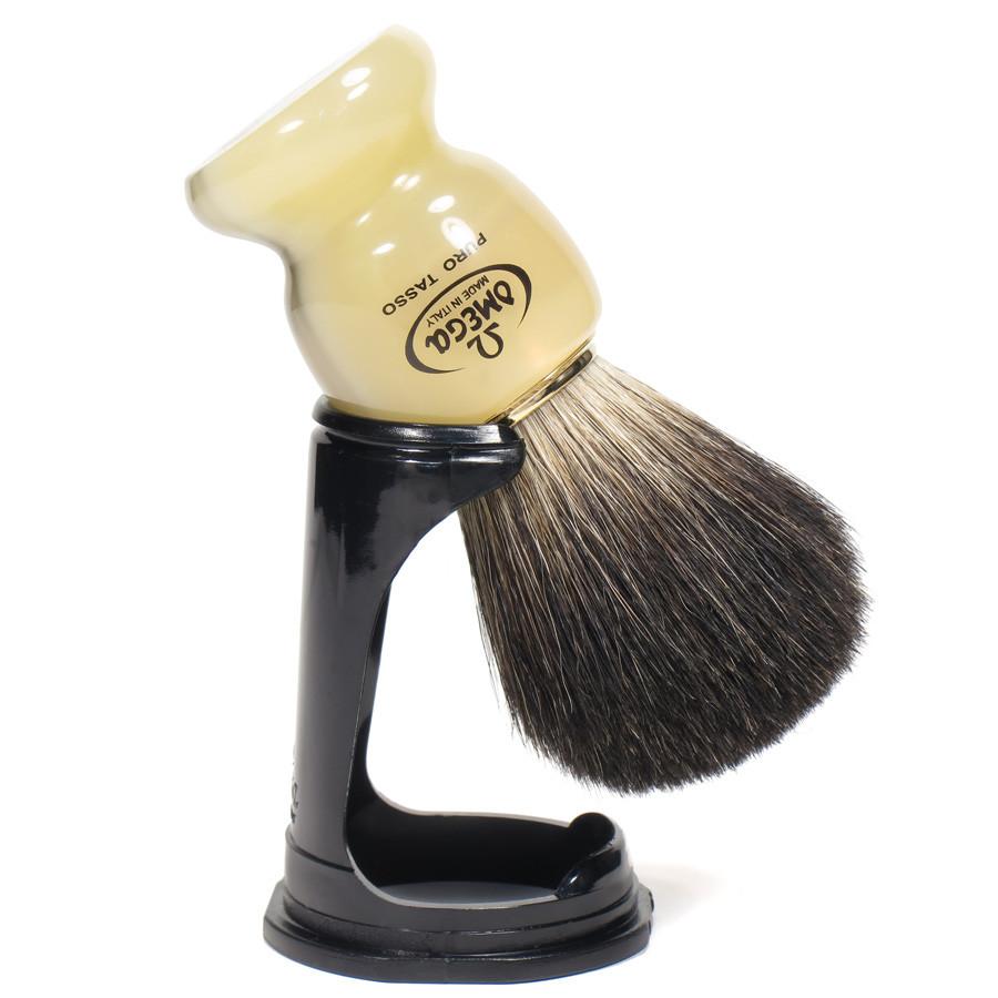Omega 63171 Pure Badger Shaving Brush, Marbled Honey Resin Handle Badger Bristles Shaving Brush Omega