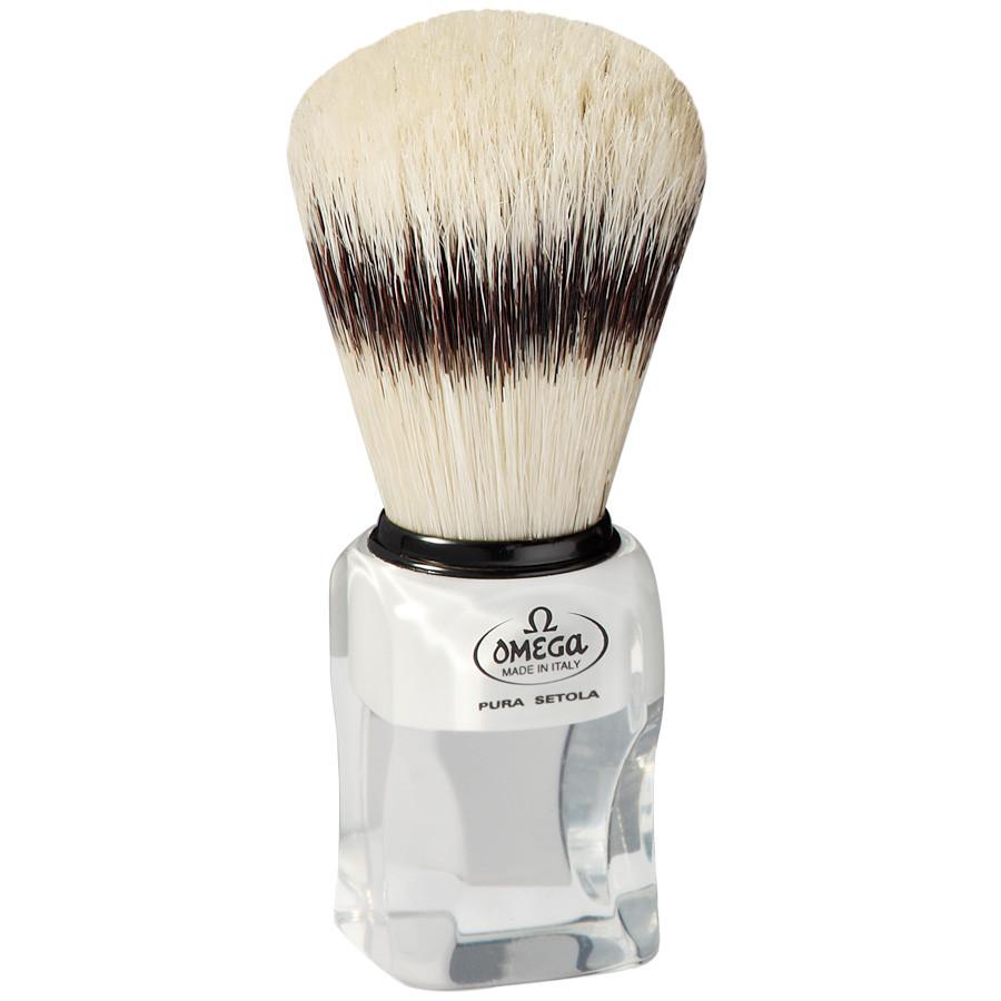 Omega 81020 Boar Bristle Shaving Brush, Classy Square Handle with Stand Boar Bristles Shaving Brush Omega