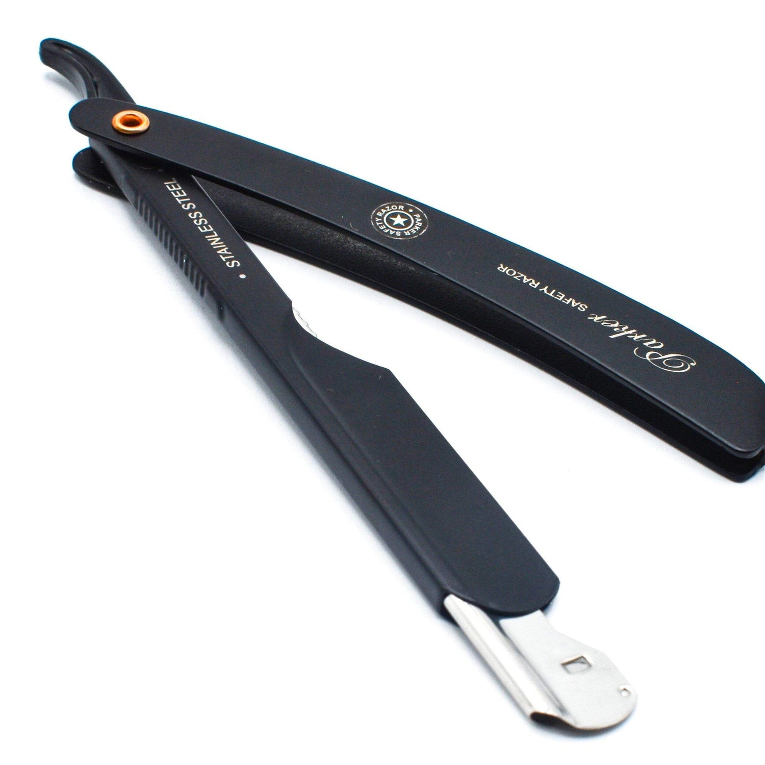 Parker PTABL Stainless Steel Adjustable Barber Razor, Black Handle Shavette Parker Razors