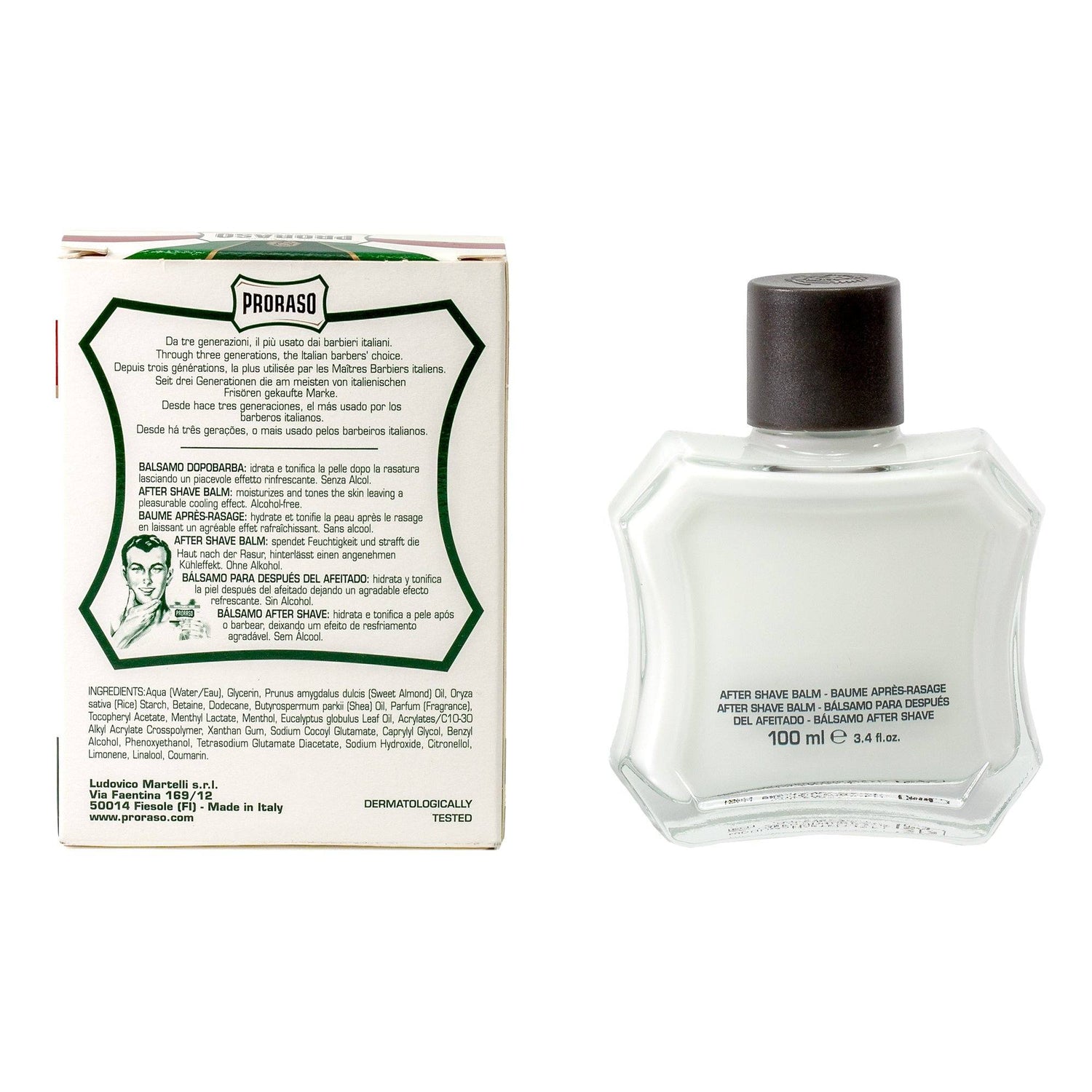 Proraso Green Liquid Cream After Shave Balm with Eucalyptus and Mint Aftershave Balm Proraso