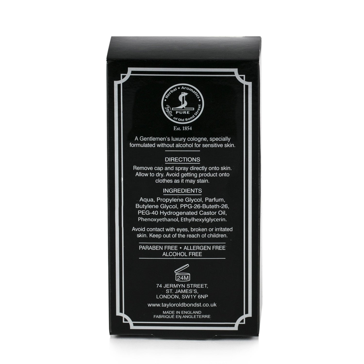 Taylor of Old Bond Street Jermyn Street Cologne for Sensitive Skin, Alcohol Free, 100 ml Men's Cologne Taylor of Old Bond Street