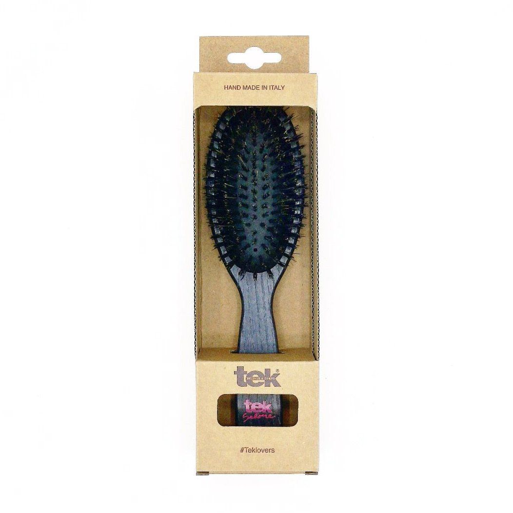 TEK Big Oval Ash Wood Hair Brush with Boar Bristles, Cushion Base Hair Brush TEK